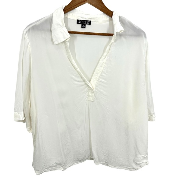 J. Crew Womens XL White Viscose Collared 3/4 Sleeve Top Blouse - Picture 2 of 8